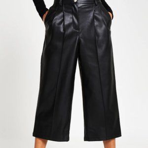 Black Faux Leather Culottes with Gold Detail Buttons - Plus Size